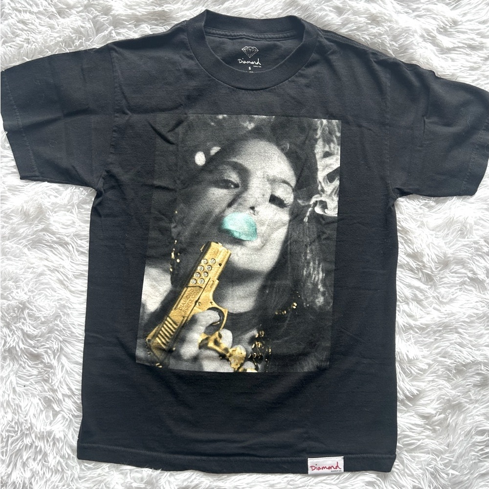 Diamond Supply Co. Black Tee with Gold and Blue Graphic